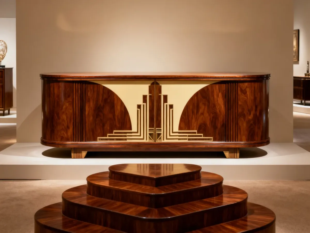 Oryginalny kredens Art Deco o symetrycznej, geometrycznej bryle