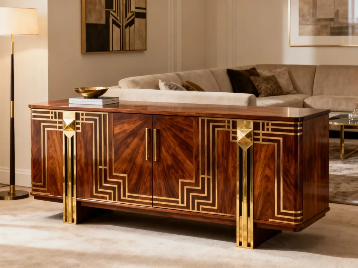 Elegancka replika komody art deco w nowoczesnym salonie