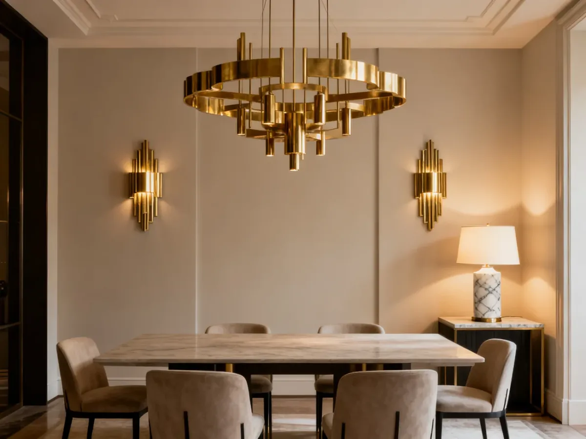 Nowoczesne wnętrze z zestawem lamp inspirowanych stylem art deco