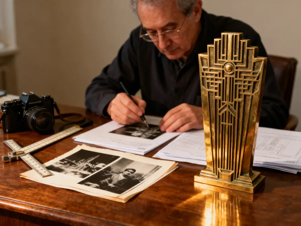Specialist documenting an Art Deco brass sculpture and its provenance