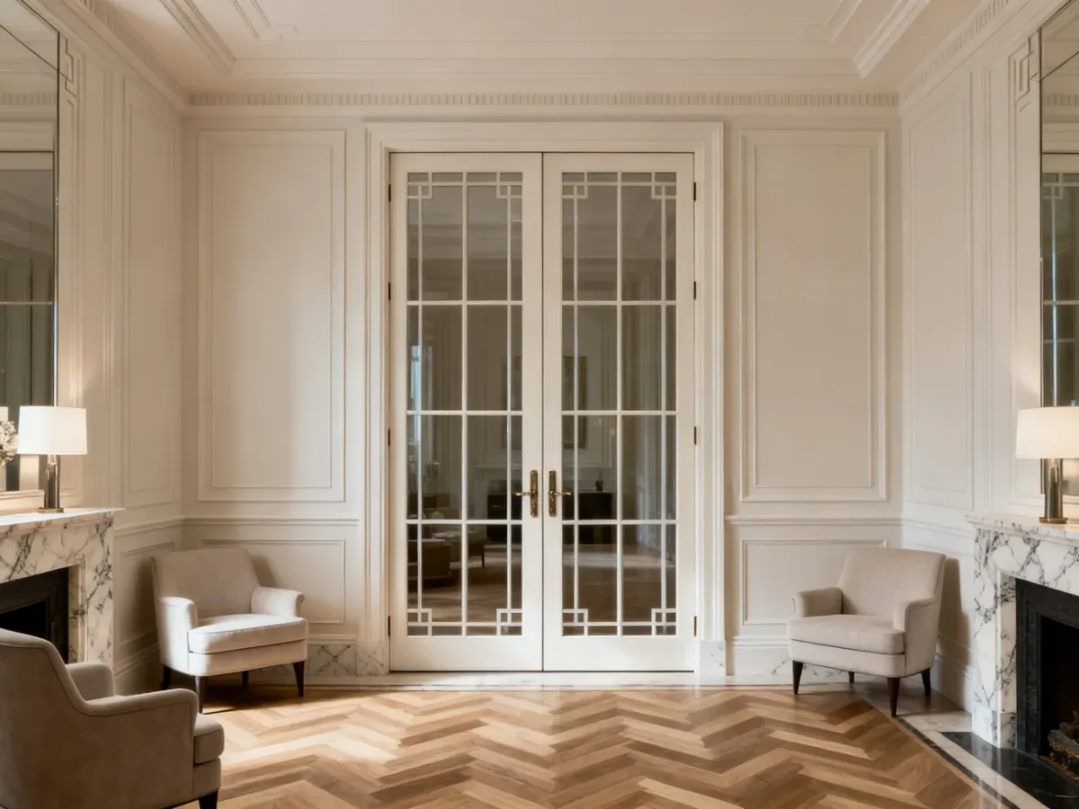 Dwuskrzydłowe drzwi Art Deco w jasnym wnętrzu Modern Classic