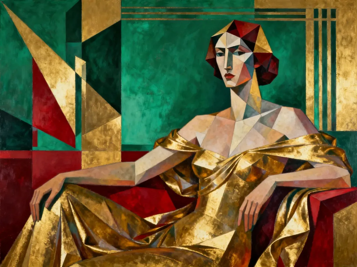 Stylizowana postać kobieca w geometrycznej estetyce Art Deco