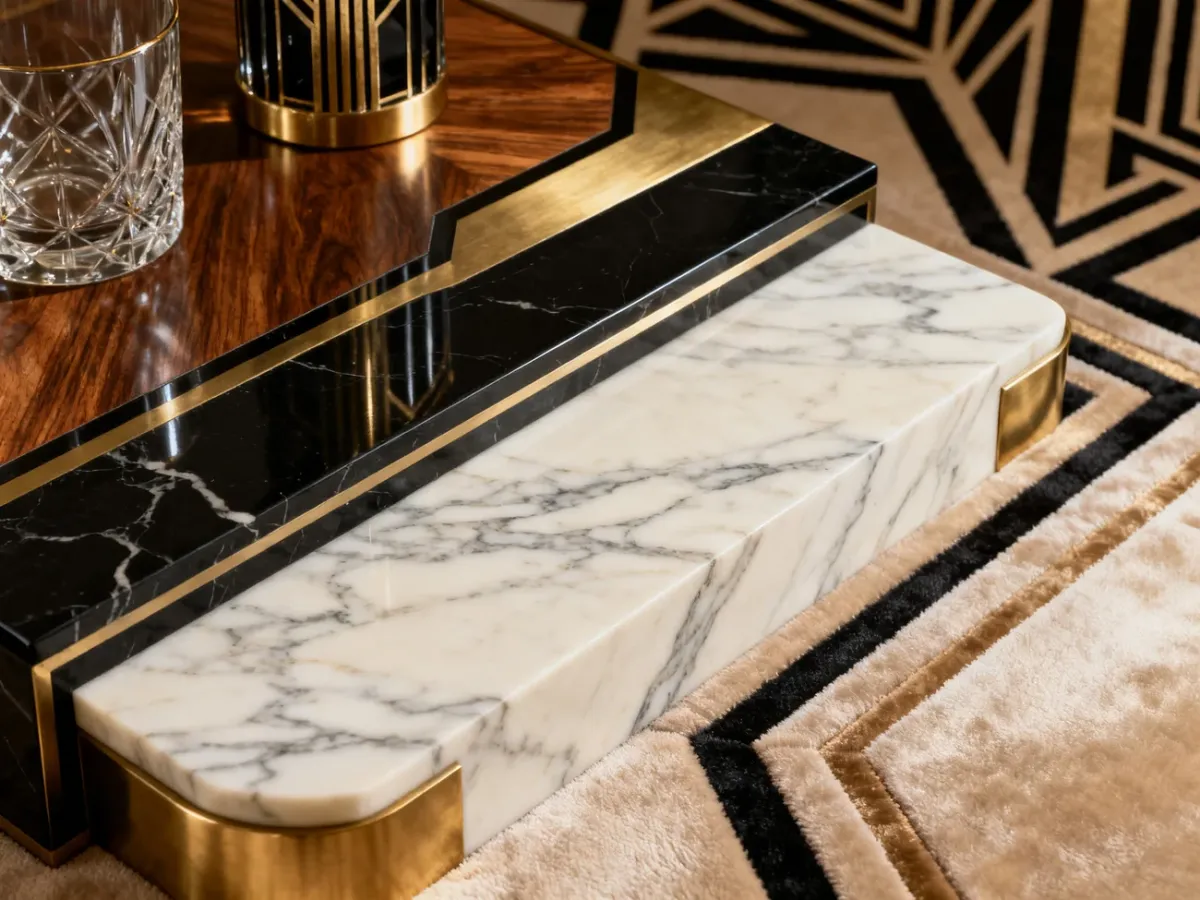 Zestawienie szlachetnych materiałów i faktur charakterystycznych dla Art Deco