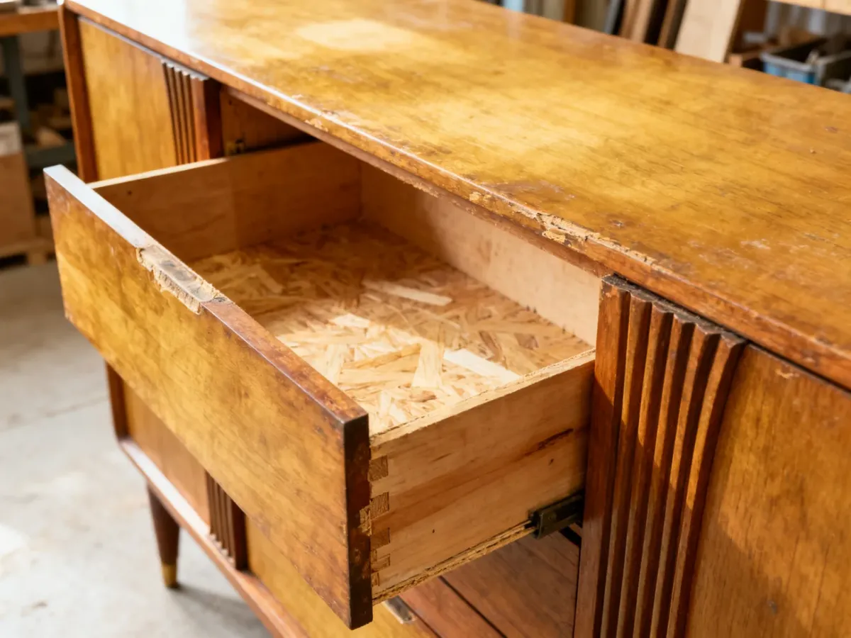 Inspection of the back and interior construction of an Art Deco sideboard